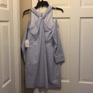 English Factory cold shoulder twist neck Oxford stripe shirt dress